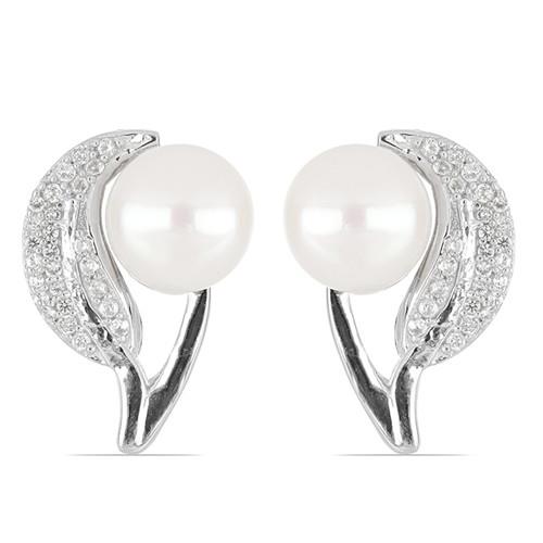 BUY 925 SILVER  WHITE FRESHWATER PEARL GEMSTONE EARRINGS